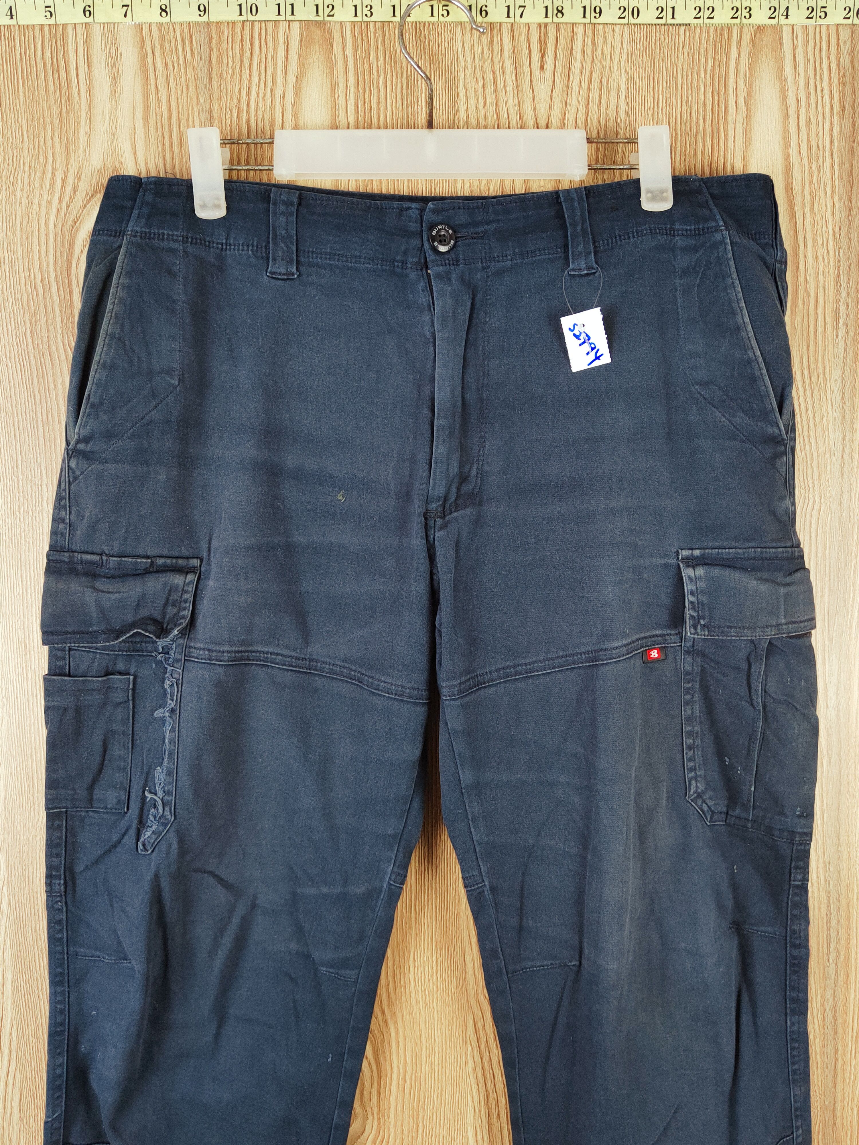 Japanese Brand Burtle Blue Faded Multipocket Tactical Cargo Pants #S2794 Size US 35 - 2 Thumbnail