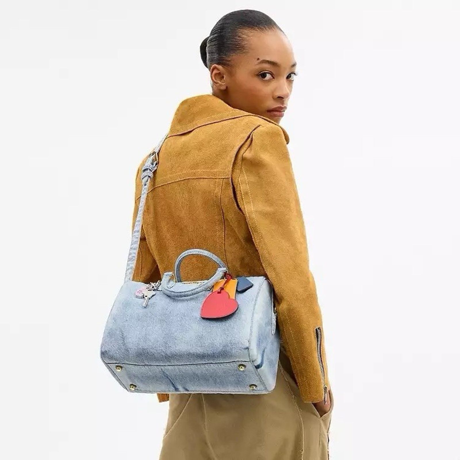Coach NWT Coach LARGE Rowan Satchel Bag Loved Denim Charms CDY75 Size ONE SIZE - 11 Thumbnail