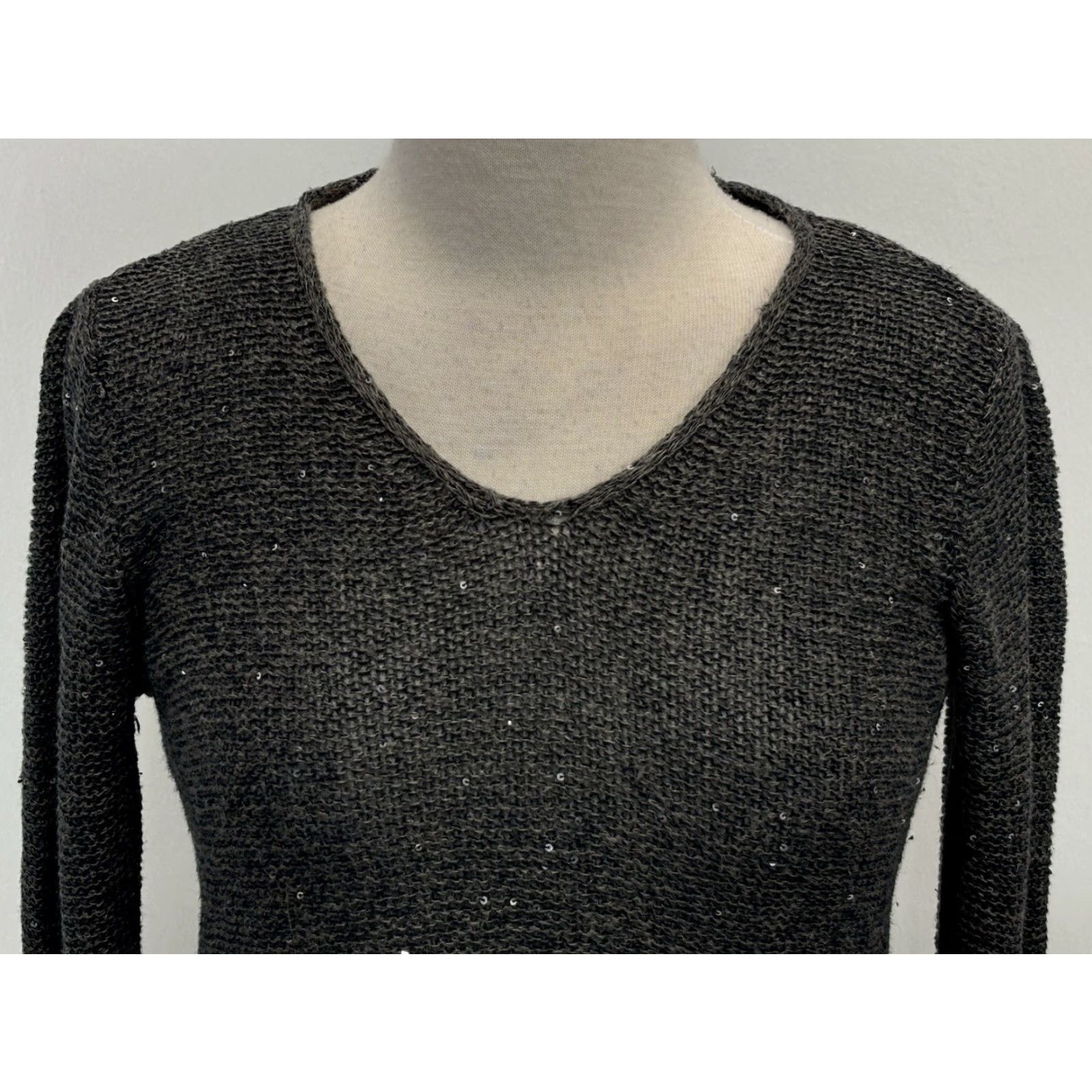 Eileen Fisher Eileen Fisher Sweater Women Petite Small Grey Linen Cotton Sequin V-Neck Pullover Size S / US 4 / IT 40 - 5 Thumbnail