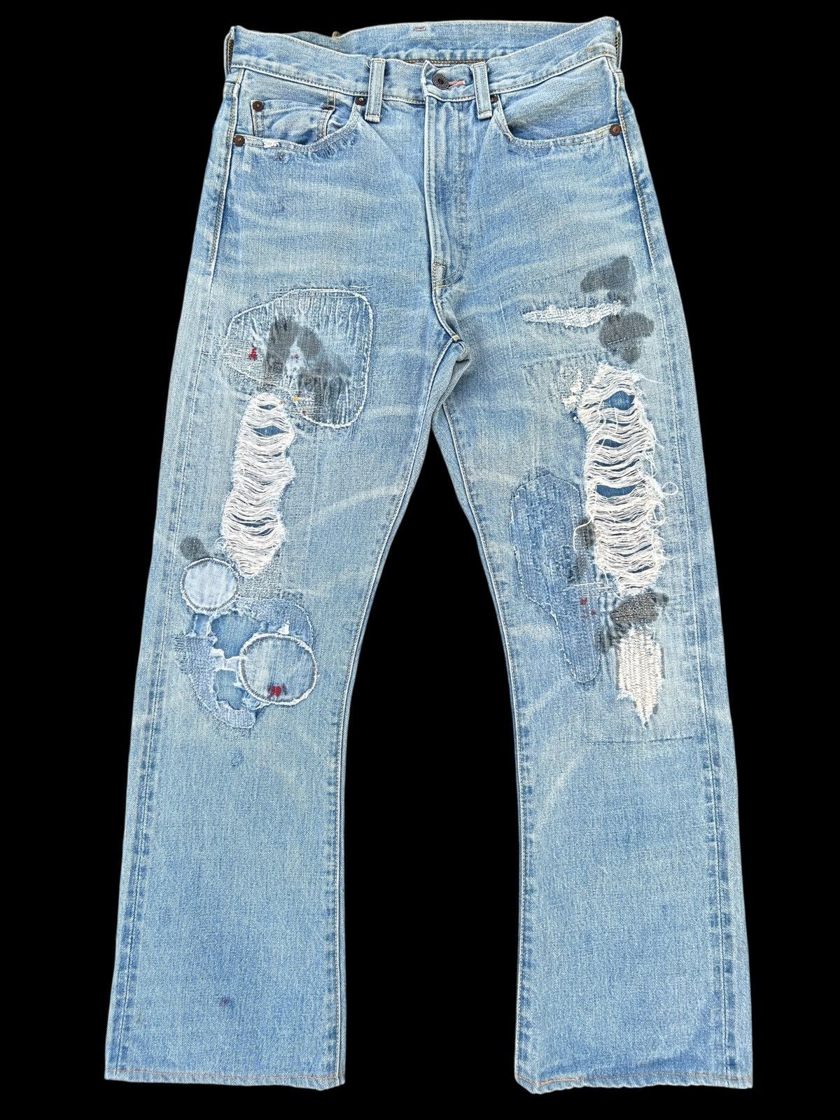 Flare kapital Patchwork Selvedge damaged Denim Jeans