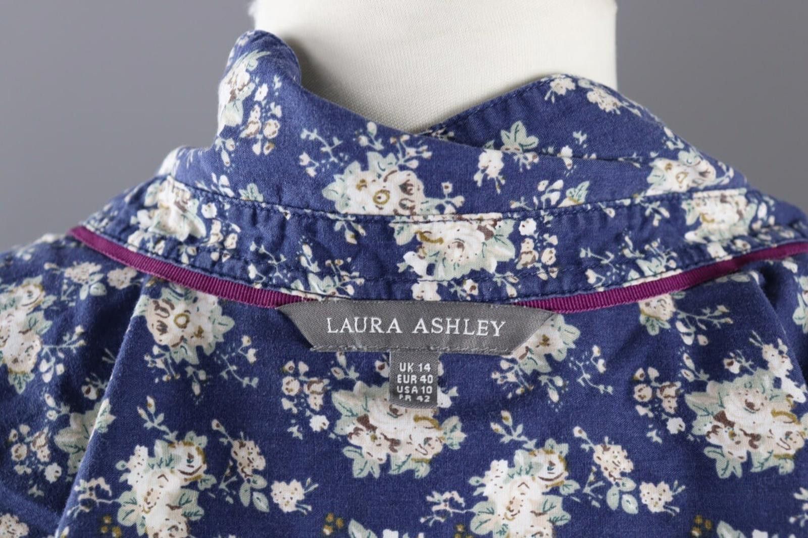 Designer Laura Ashleyn Blue Floral Long Sleeve Blouse Shirt Size 10 Size L / US 10 / IT 46 - 7 Thumbnail