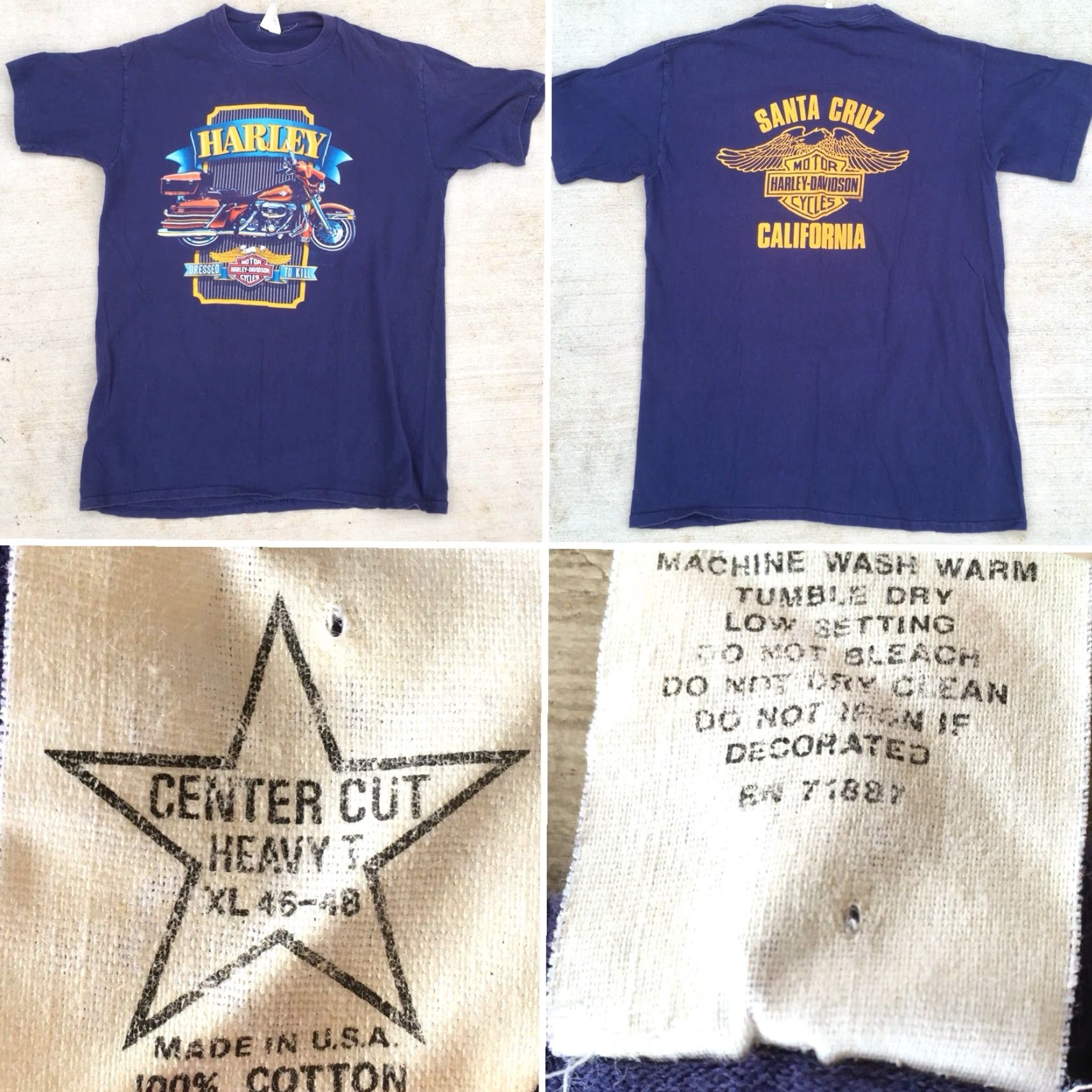 Vintage VINTAGE Harley Davidson Dressed To Kill T-Shirt XL 1987 Blue Men Santa Cruz CA Center Cut Heavy T Graphic Tee Size US XL / EU 56 / 4 - 5 Thumbnail