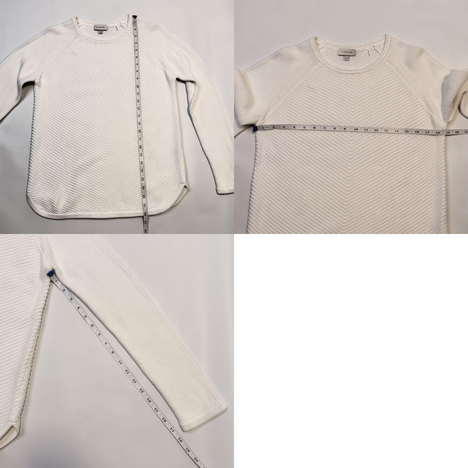 Vintage Kinross Womens Sweater Knit Crewneck Raglan White Chevron Geometric Cotton Pullover S Small Knit Slim-Cut Casual Size S / US 4 / IT 40 - 8 Thumbnail
