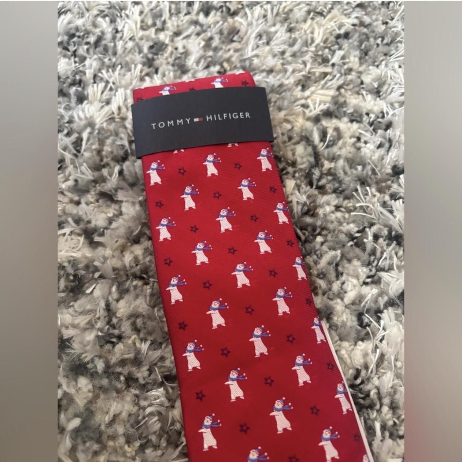 Tommy Hilfiger ( Tommy Hilfiger) Festive Red Tie with Snowman Design Size ONE SIZE - 1 Thumbnail
