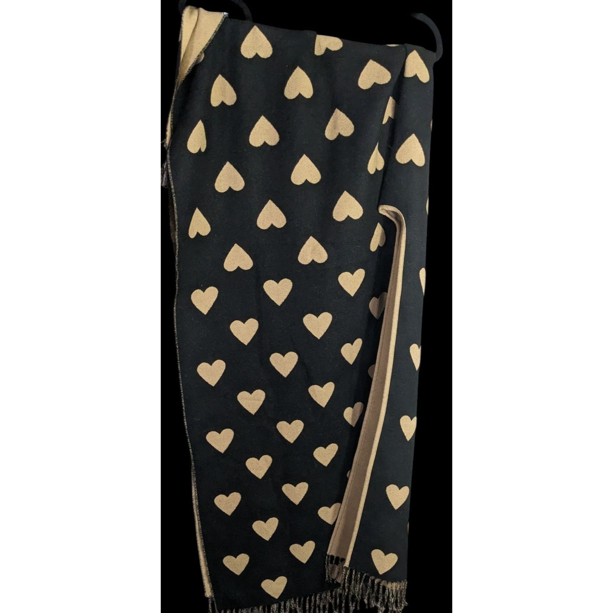 Other Heart Pattern Reversible Black & Tan Open Poncho Wrap With F Size ONE SIZE - 4 Thumbnail