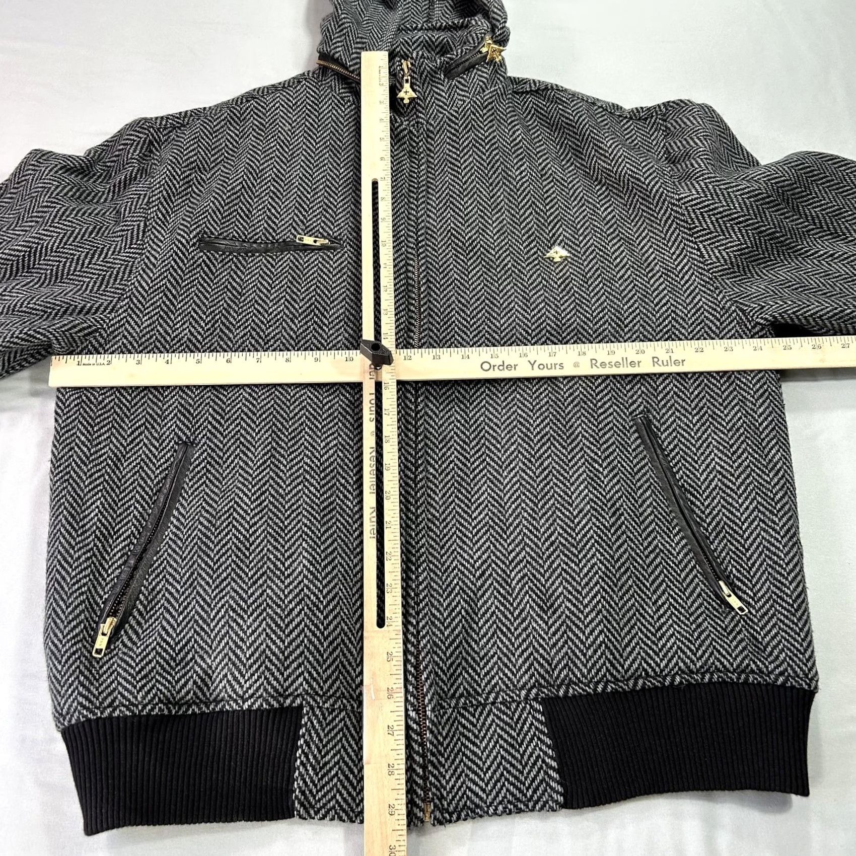 Vintage LRG Jacket Mens XL Gray Herringbone Encore Hooded Wool Blend Full Zip Streetwear Bomber Jacket Lexical Size US XL / EU 56 / 4 - 5 Thumbnail