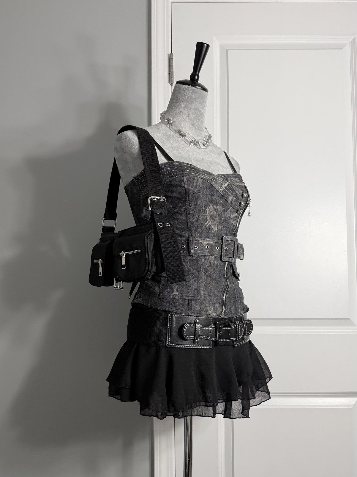 Other Asymmetrical Zip Belted Cargo Corset Top Stonewashed Grey Size S / US 4 / IT 40 - 8 Thumbnail