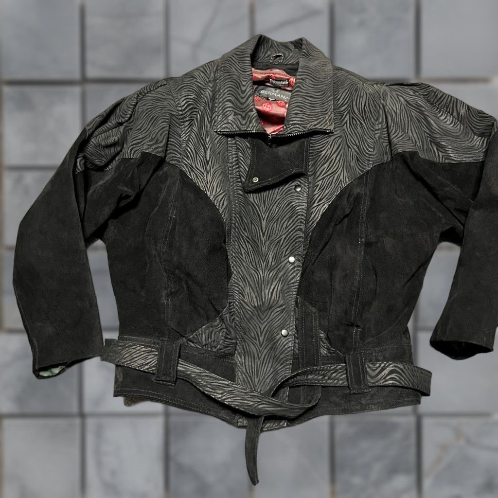 Ben Sherman VINTAGE Bermans Leather Coat Womens Large Thinsulate Lined Bomber Belted Size L / US 10 / IT 46 - 1 Thumbnail