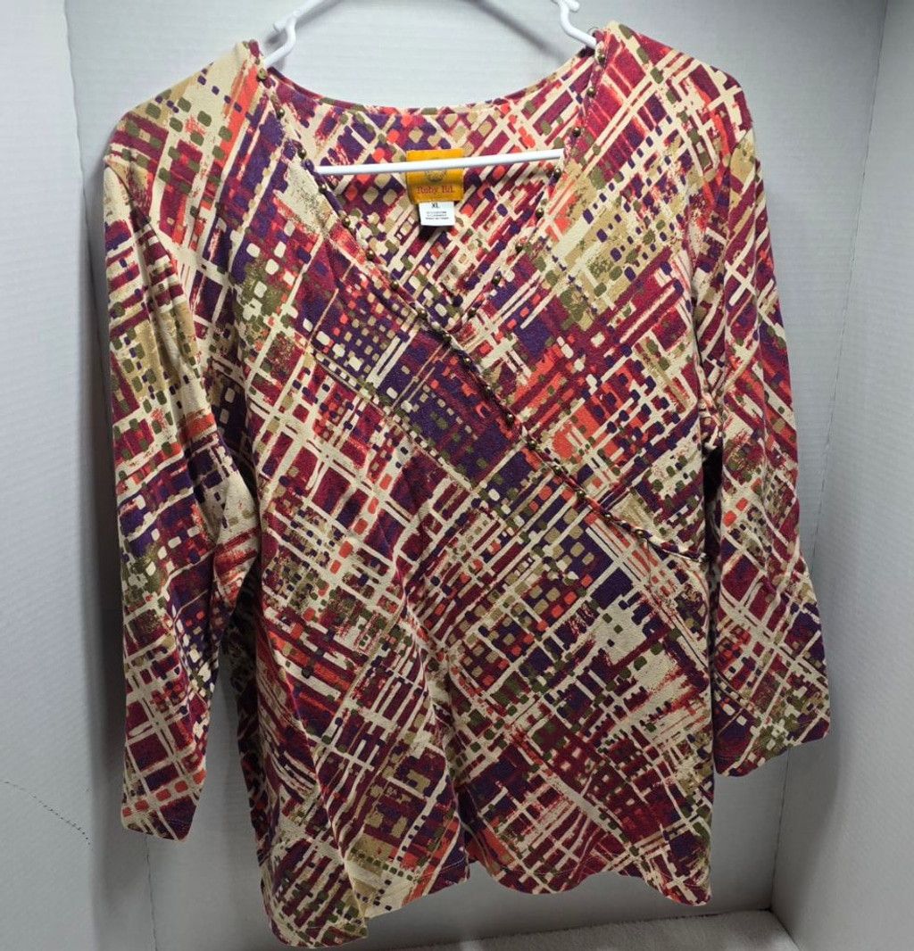 The Unbranded Brand Women's Ruby Rd. XL Red Purple Abstract Tunic Top Size XL / US 12-14 / IT 48-50 - 1 Thumbnail