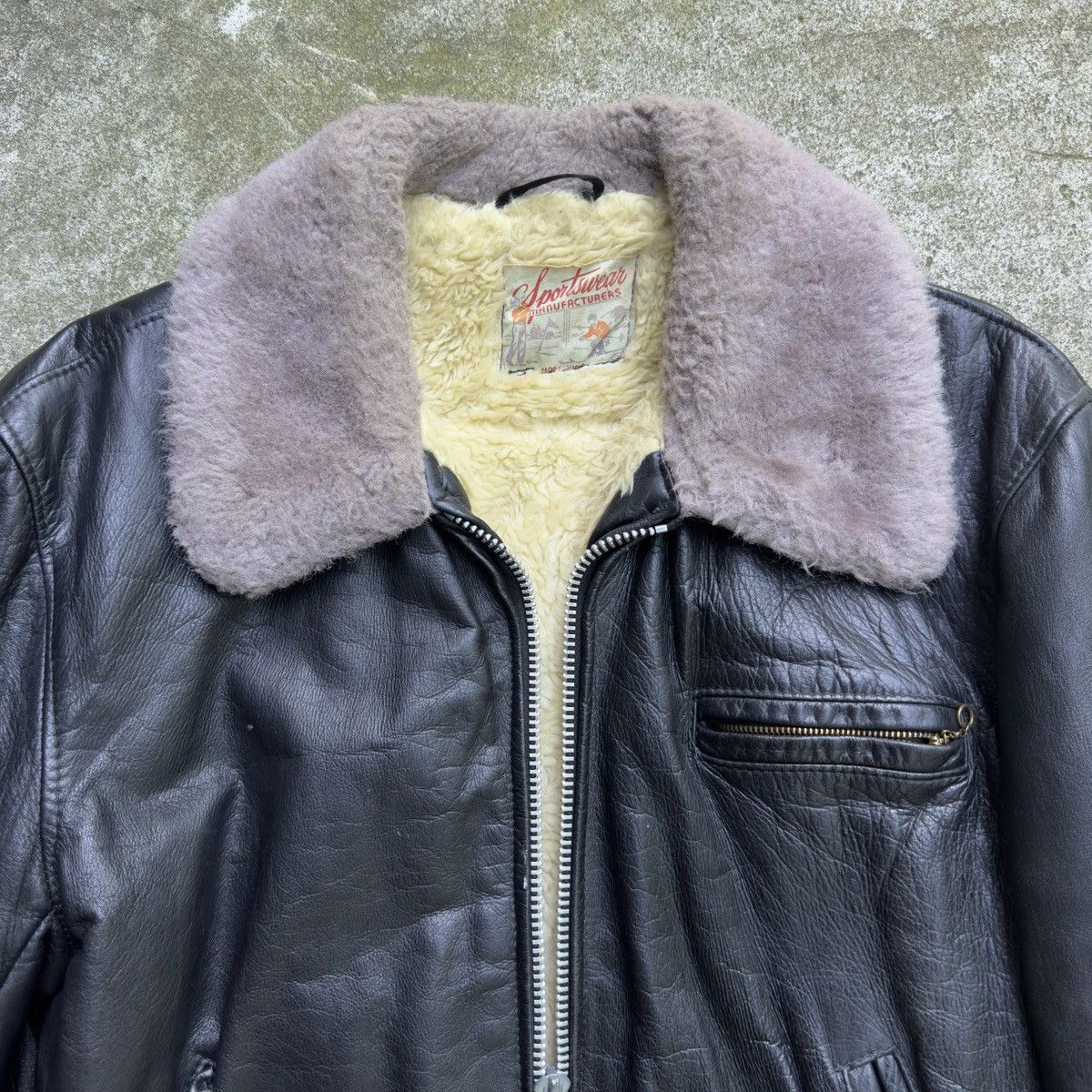 Vintage 40s 50s Leather Horsehide Shearling Jacket ERD Grunge Size US L / EU 52-54 / 3 - 4 Thumbnail