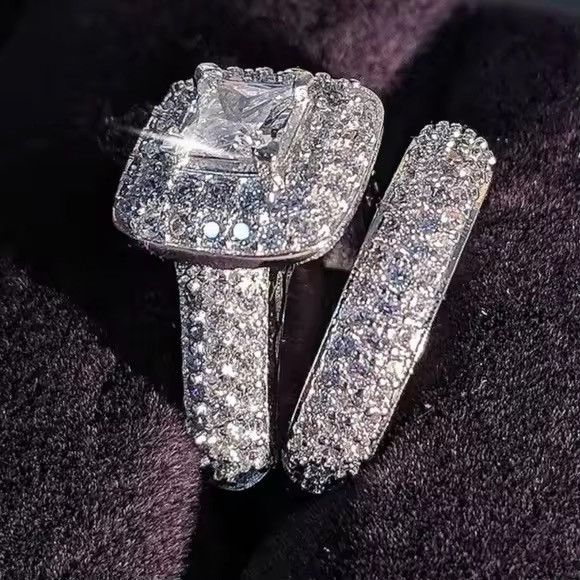 Other 925 Sterling Silver Princess Halo Ring Set Size ONE SIZE - 2 Thumbnail