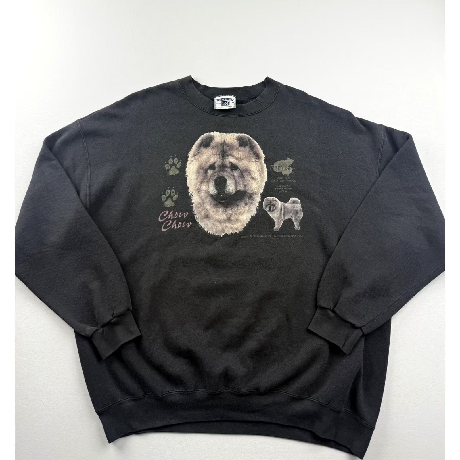 Lee VINTAGE Lee Sweatshirt Mens Black Heavyweight Fleece Graphic Print Chow Chow Dog Pullover Crew Neck Winter 2XL Mens Size US XXL / EU 58 / 5 - 2 Thumbnail