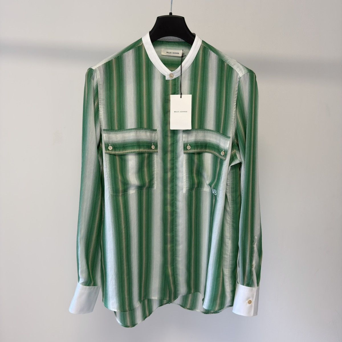 Wales Bonner ‘Cadence’ Green And Ivory Striped Shirt Size US M / EU 48-50 / 2 - 17 Thumbnail