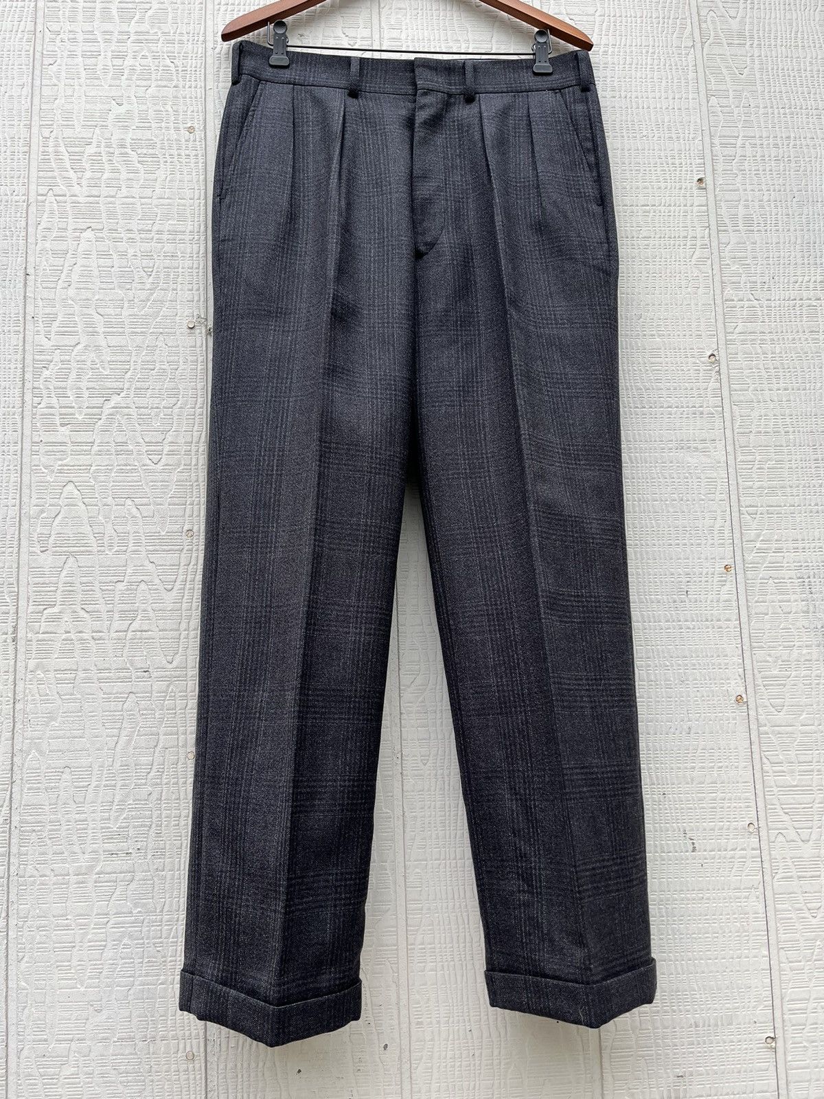 image of Comme Des Garcons x Junya Watanabe Heavy Cashmere Prince Of Wales Slacks in Grey, Men's (Size 32)