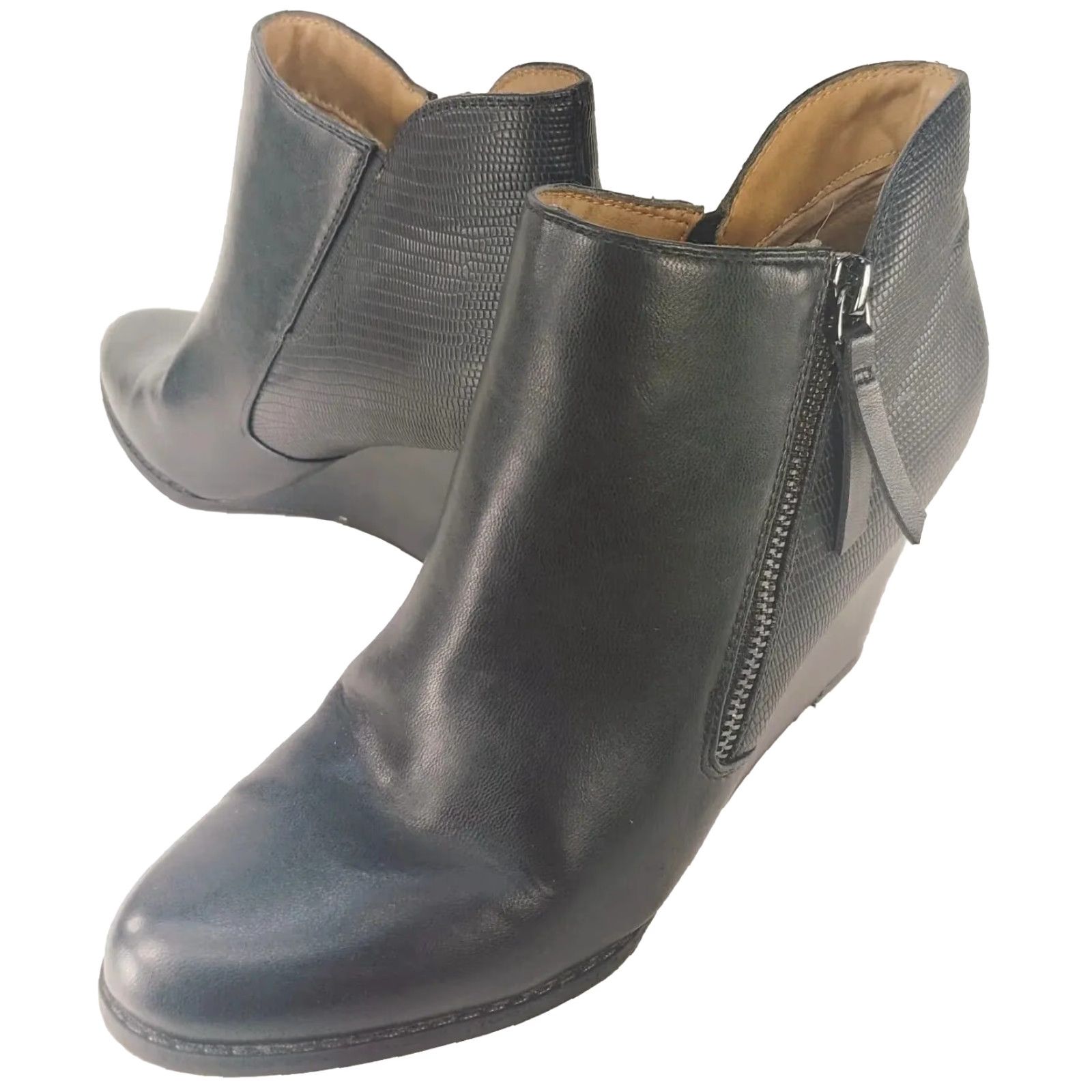 Vintage New Directions Boots Sarita Ankle Leather 3 in Wedge Side Zip Black Womens 9M 9 Women's Bootie Shoes Size US 6 / IT 36 - 2 Thumbnail