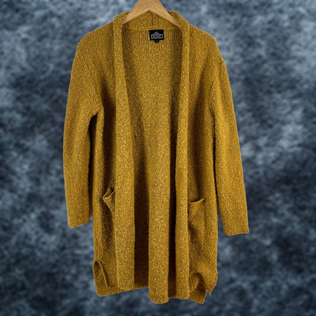 Vintage Angie Cardigan Sweater Open Front M Wool Blend Mustard Yellow Knit Size M / US 6-8 / IT 42-44 - 1 Thumbnail