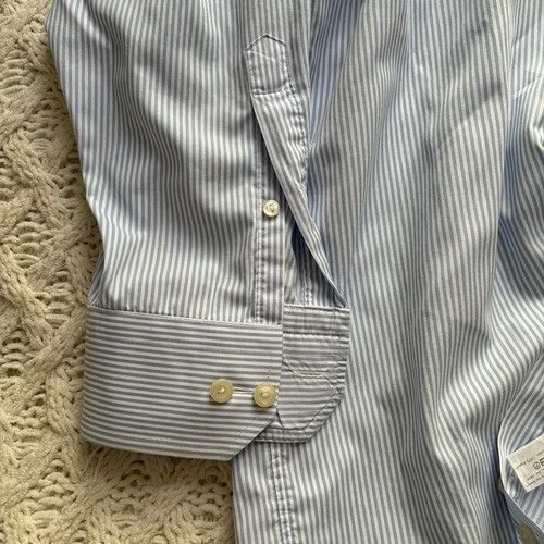 Eton ETON Men's Dress Shirt Blue Striped Cotton Custom Made $450 Size 36R - 5 Thumbnail