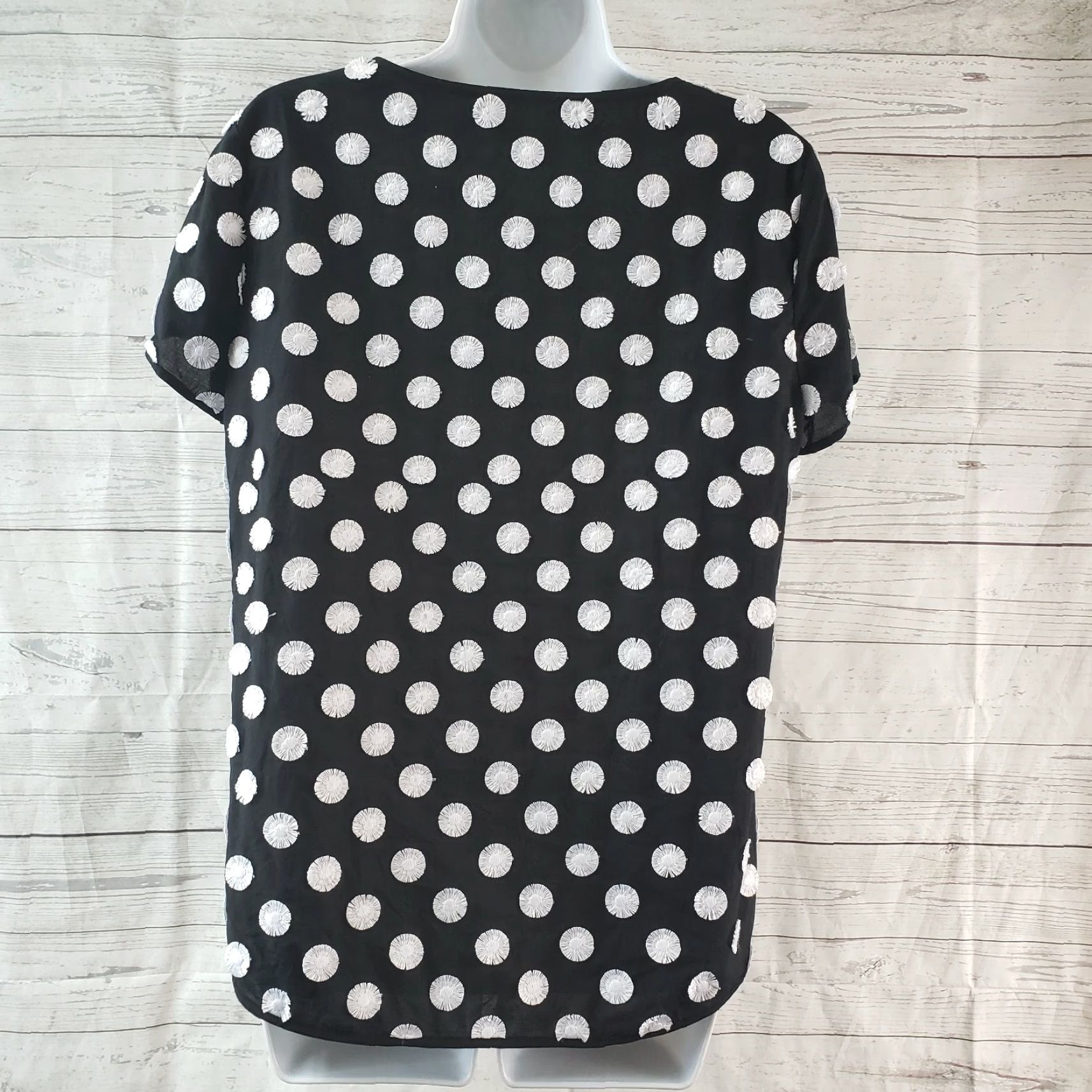 Vintage Chicos Womens Top Sz S Black White Polka Dot Embellished Short Sleeve Shirt Womens XS- Small? Size S / US 4 / IT 40 - 4 Thumbnail