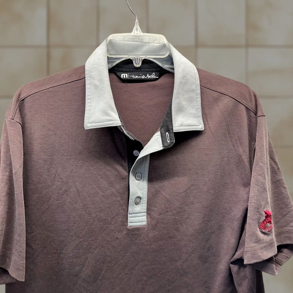 TravisMathew Travis Mathew Polo Shirt Adult Large Brown Gray Pima Cotton Polyester Tech Mens Size US L / EU 52-54 / 3 - 1 Thumbnail