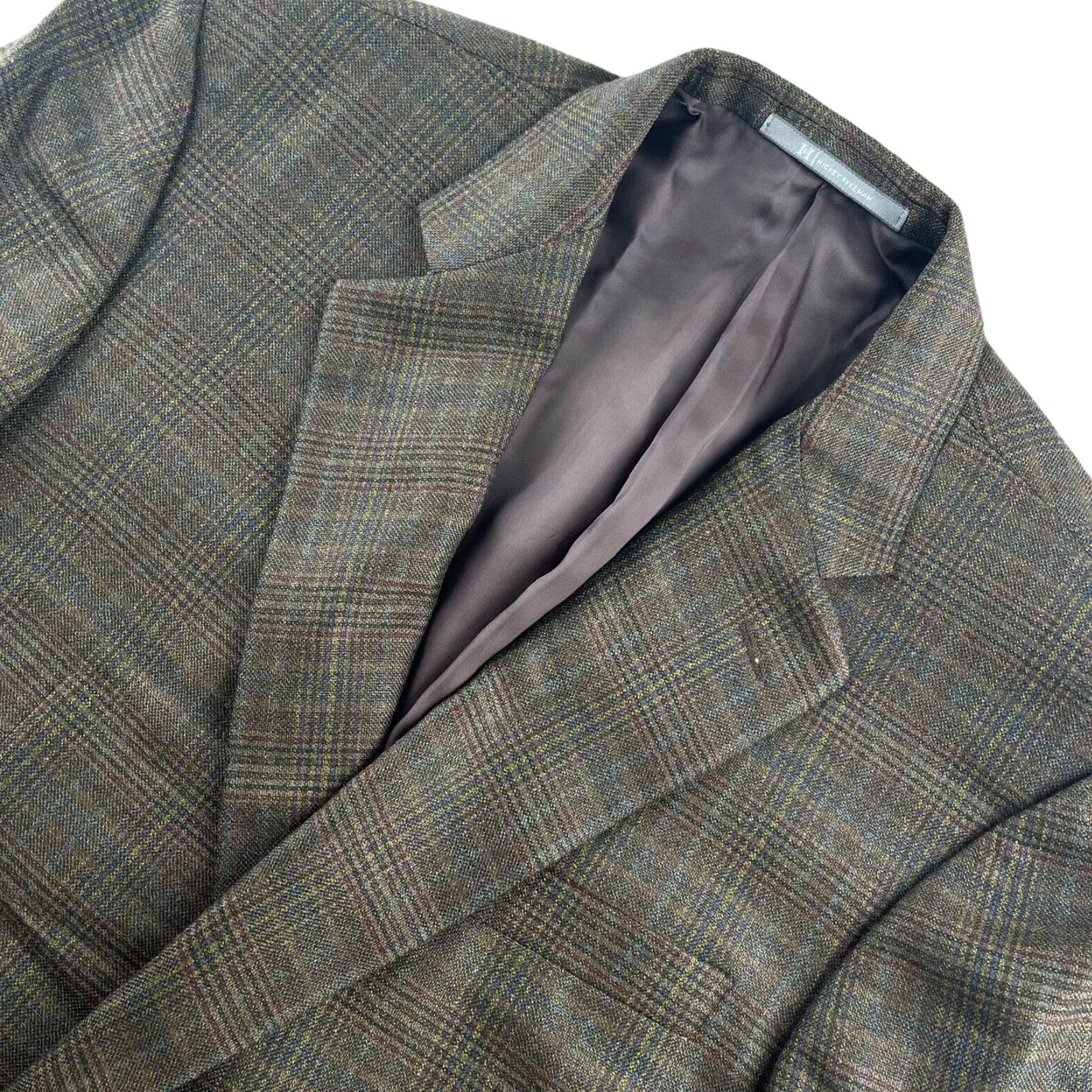 Vintage Hickey Freeman Blazer Jacket Wool Blend Plaid 42 Regular Brown Mens Two-Button Notch Lapel Size 42R - 2 Thumbnail