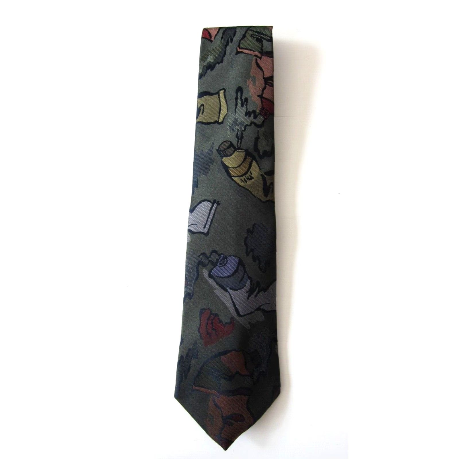 Vintage Vintage Stringbeans Green Tie Mens Silk Abstract Paint Made In USA Size ONE SIZE - 2 Thumbnail