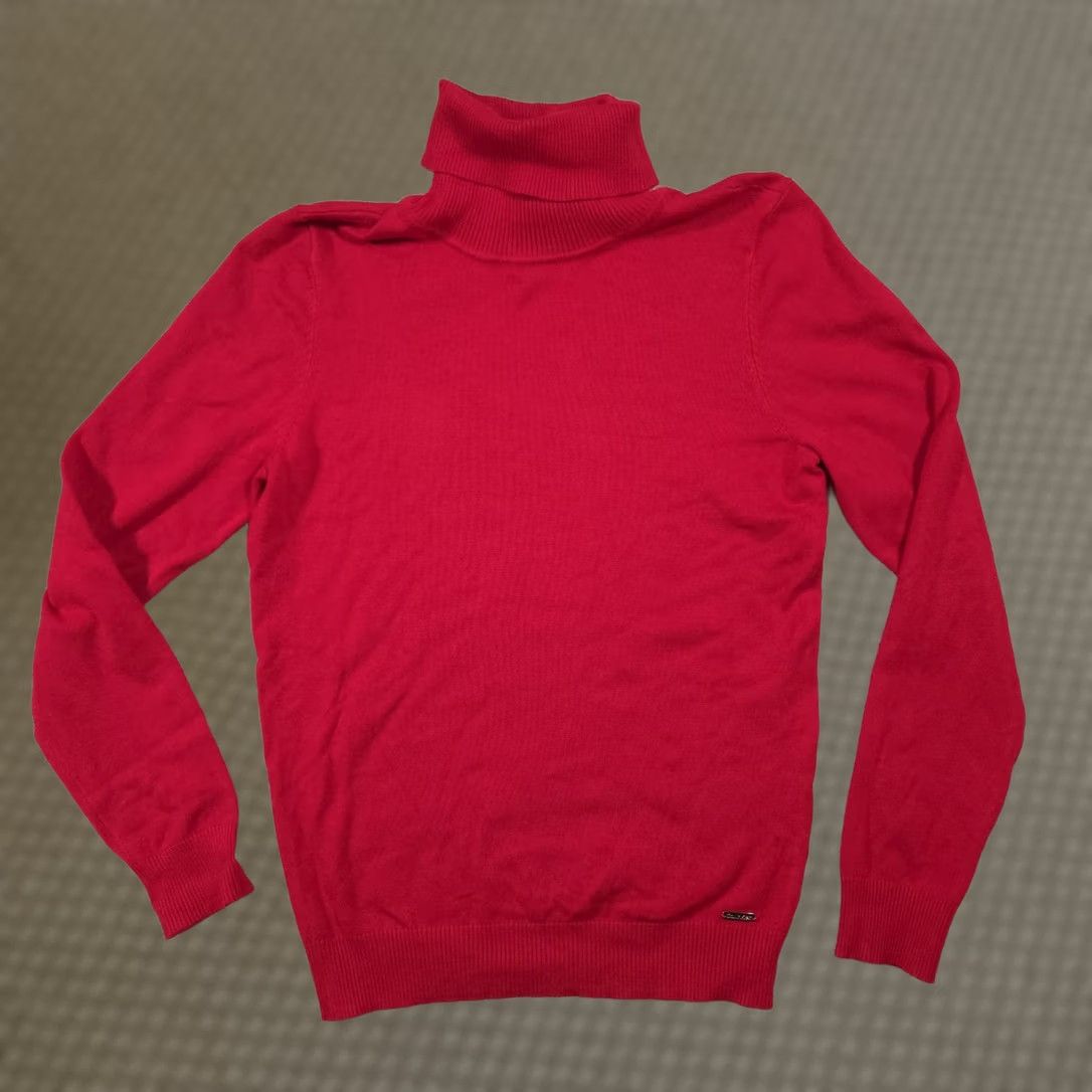 Calvin Klein Calvin Klein Sweater Womens M Red Turtleneck Knit Pullover Logo Rayon Nylon Size M / US 6-8 / IT 42-44 - 1 Thumbnail