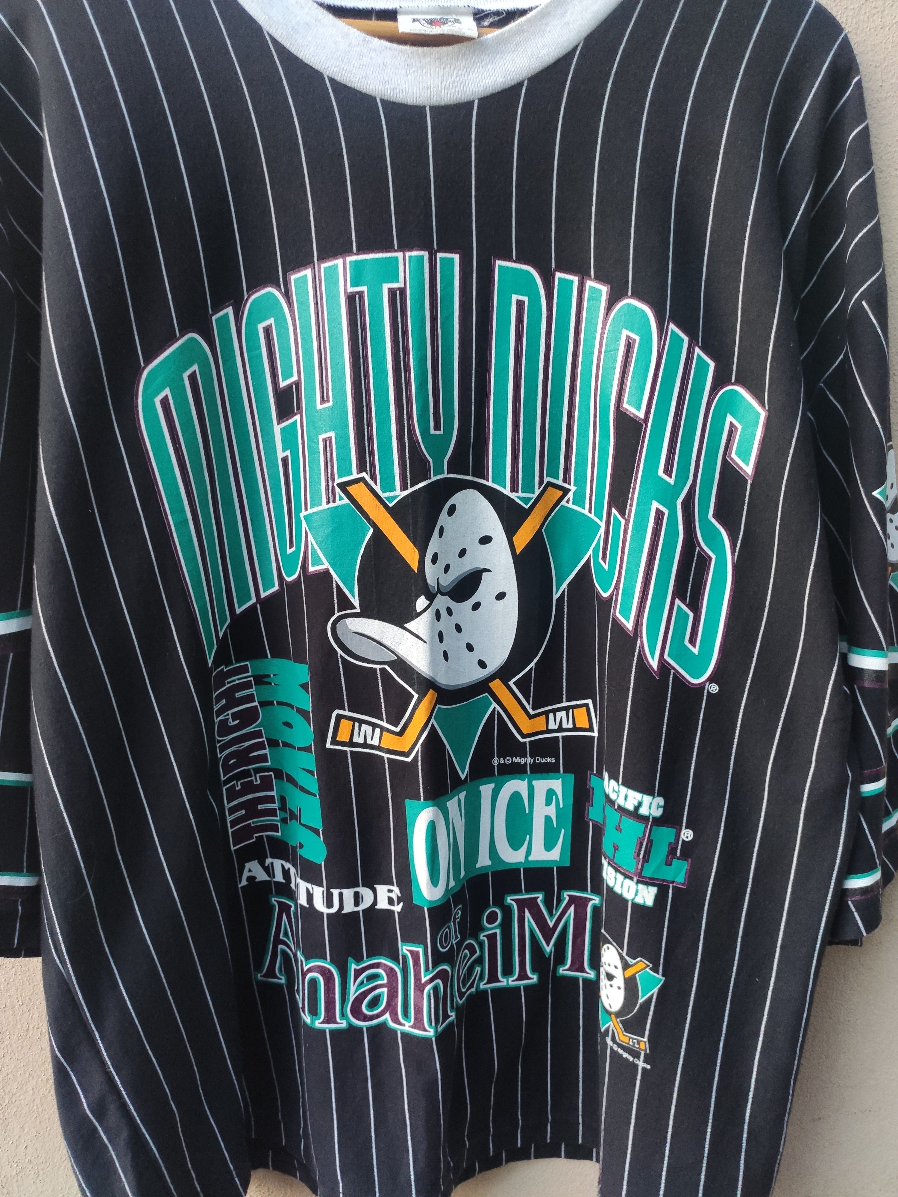 NHL 🔥 Vintage 90s Vintage Mighty Ducks t shirt 3 quarter Size US XL / EU 56 / 4 - 2 Thumbnail