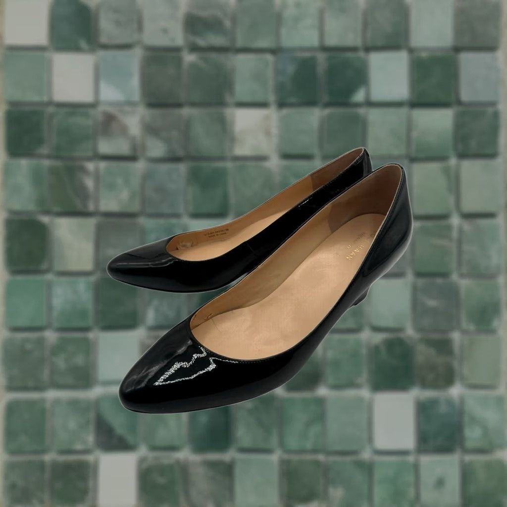 Cole Haan Cole Haan Women's Patent Leather Black Bethany Wedge Heels Sz 9 B Medium Cushioned Leather Lining Slip On Closed Toe Classic Logo Heel Women Size US 9 / IT 39 - 1 Thumbnail