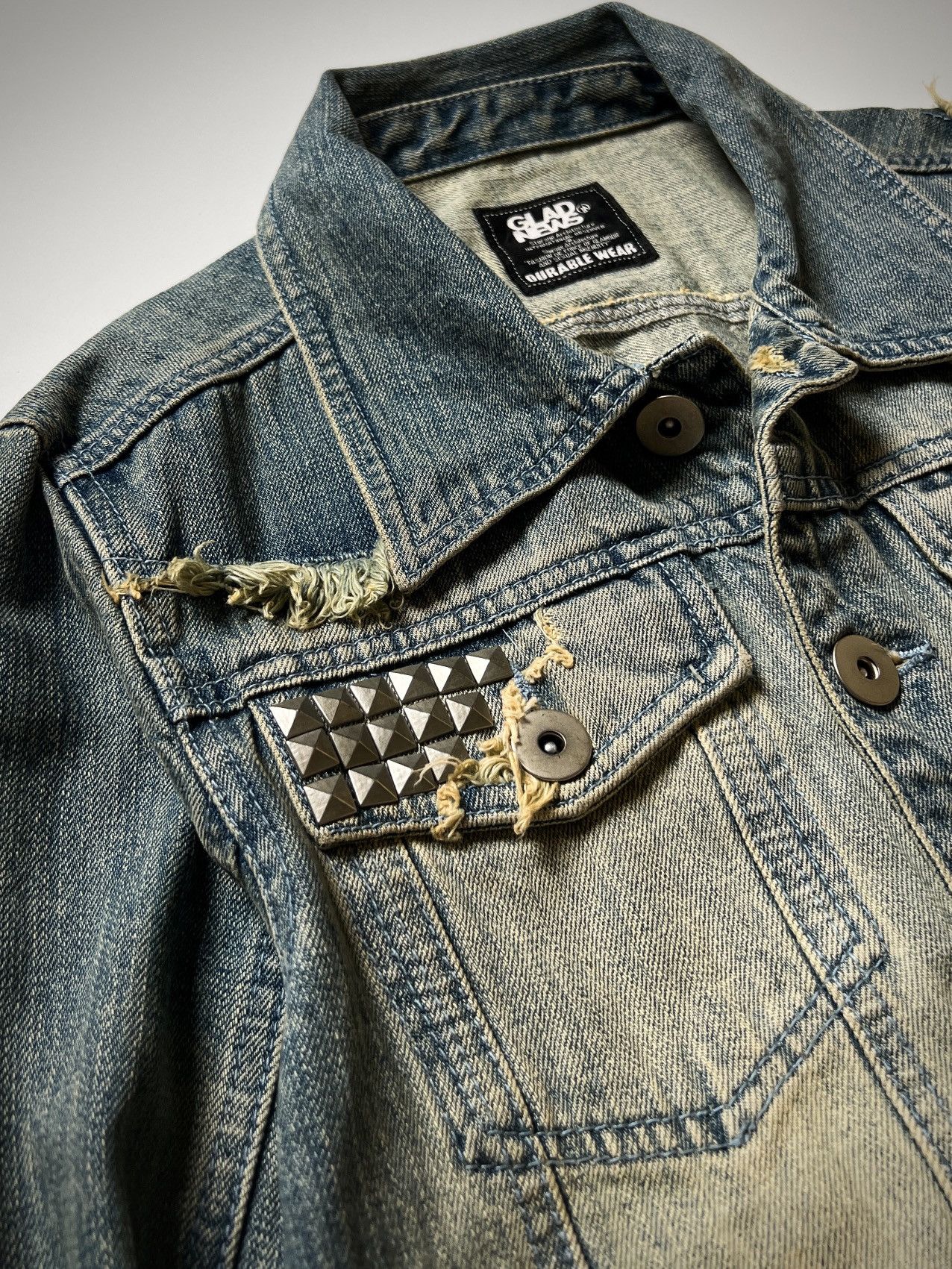 Japanese Brand GLAD NEWS Mudwash Distressed Studded Punk Archive Jacket Y2K Size US S / EU 44-46 / 1 - 6 Thumbnail