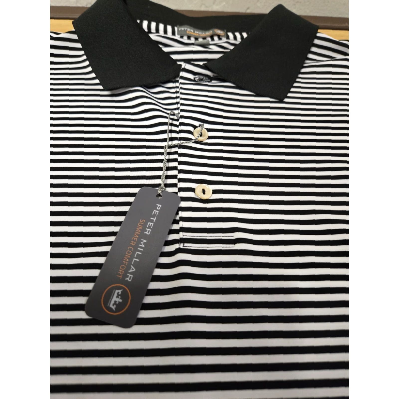 Peter Millar VINTAGE Peter Millar Golf Shirt Polo Summer Comfort Striped XL Black White Size US XL / EU 56 / 4 - 4 Thumbnail