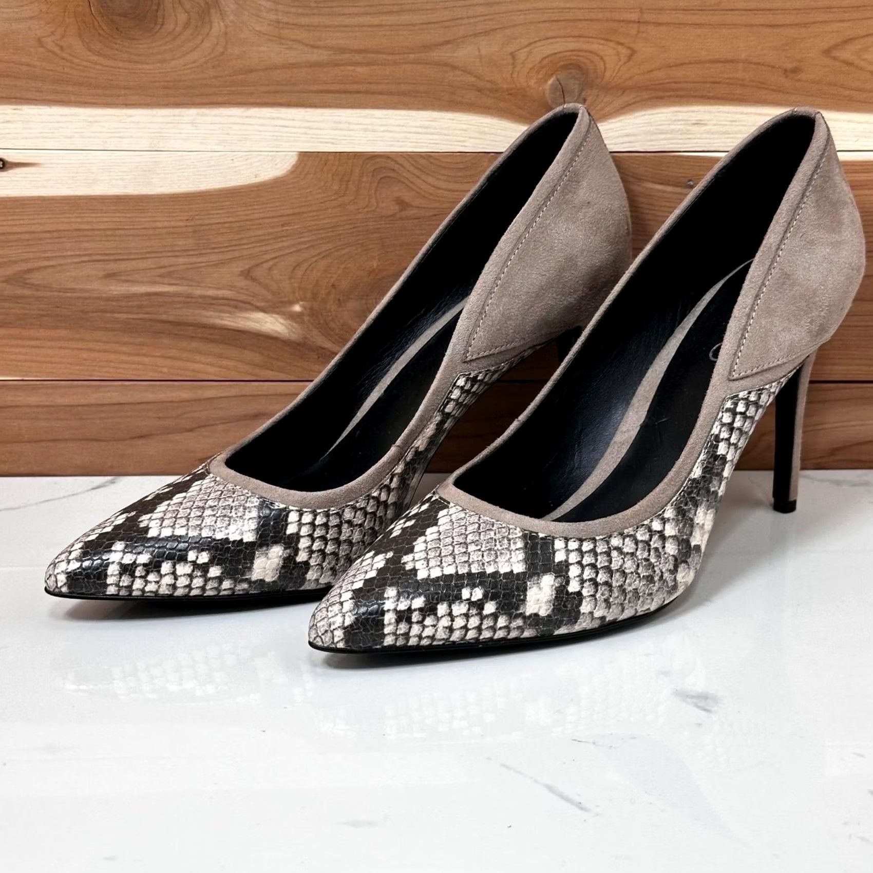 Aldo ALDO Snakeskin Print Stiletto Heels Taupe Suede Pointed Toe Pumps Womens 7 US Size US 6 / IT 36 - 2 Thumbnail