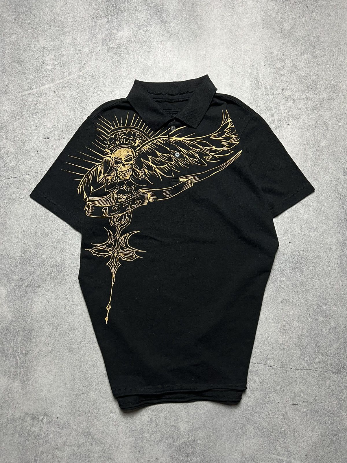 Surplus Raw Vintage Affliction Skulls Rhinestones Polo Shirt