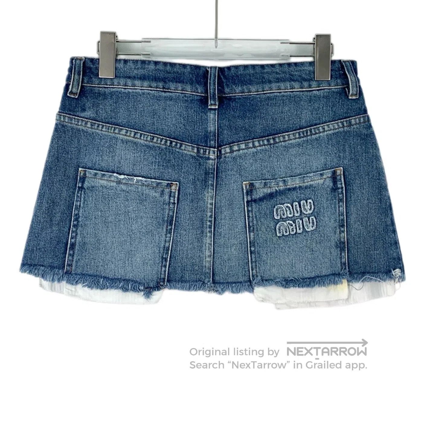 Miu Miu Miu Miu Blue Washed Denim Skirt with Logo Letter Embroider Size 39" - 2 Thumbnail