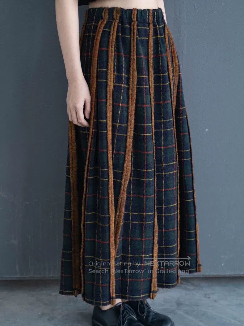 Comme des Garcons Comme Des Garcons Brown green check spliced half skirt Size 23" - 5 Thumbnail