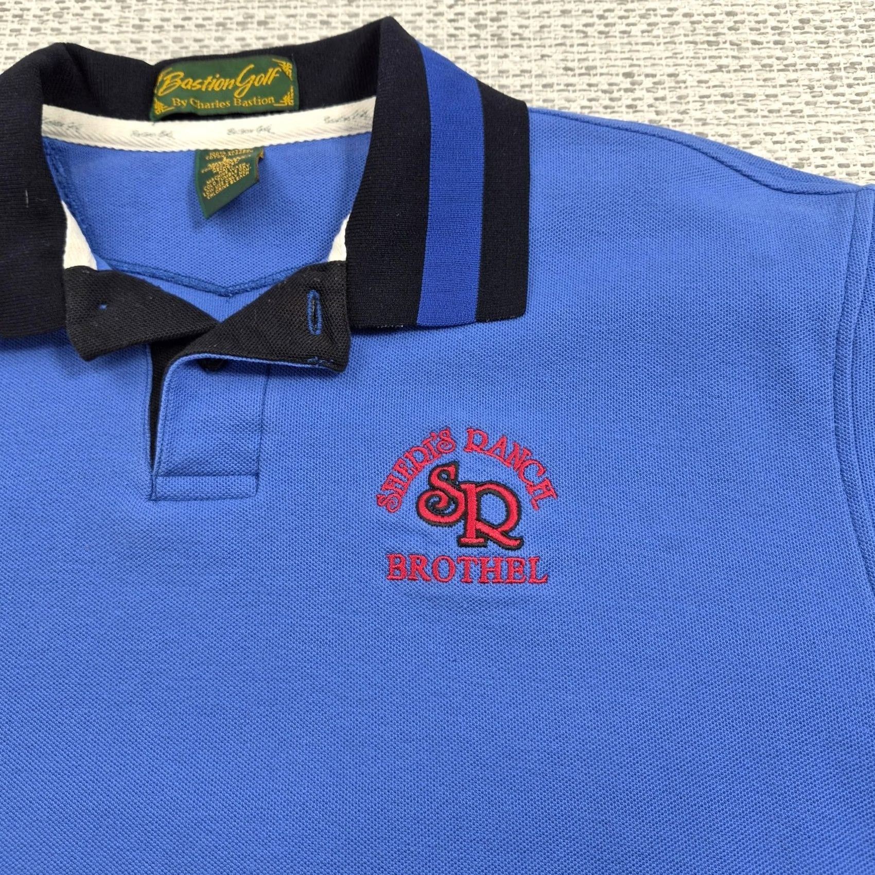 Vintage Vintage Bastion Golf Polo Shirt Mens Large Blue Sheri's Ranch Brothel Knit Golf Size US L / EU 52-54 / 3 - 4 Thumbnail
