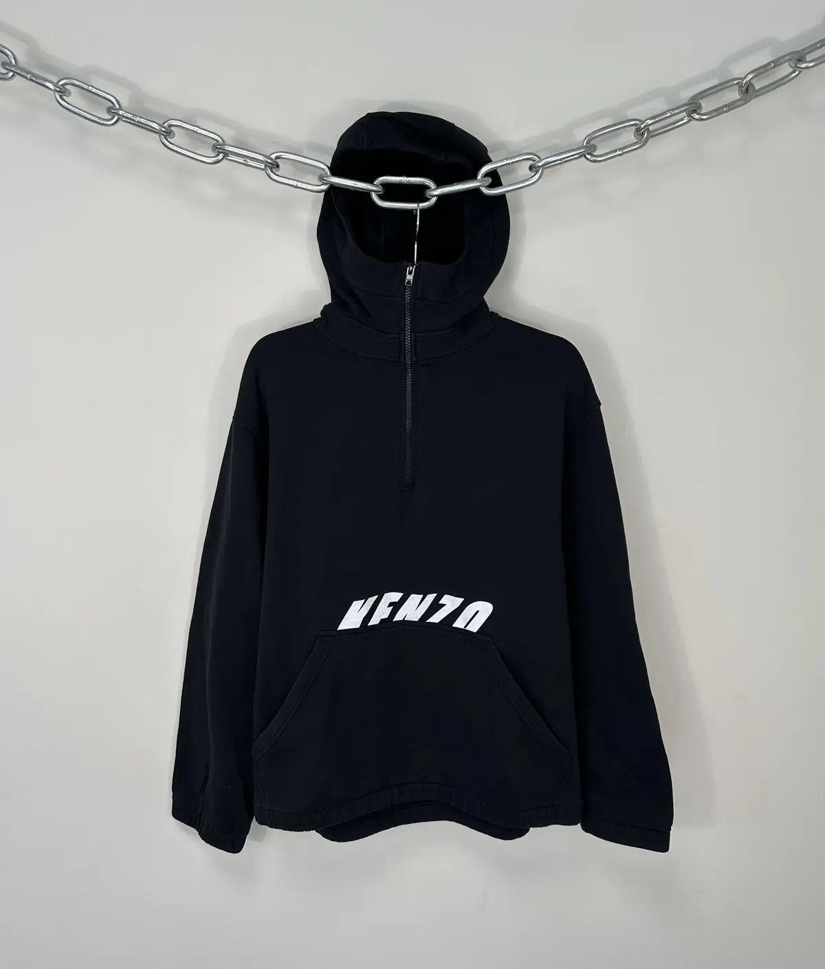 Kenzo Kenzo Half Zip Big Logo Black Luxury Hoodie Size US M / EU 48-50 / 2 - 2 Thumbnail