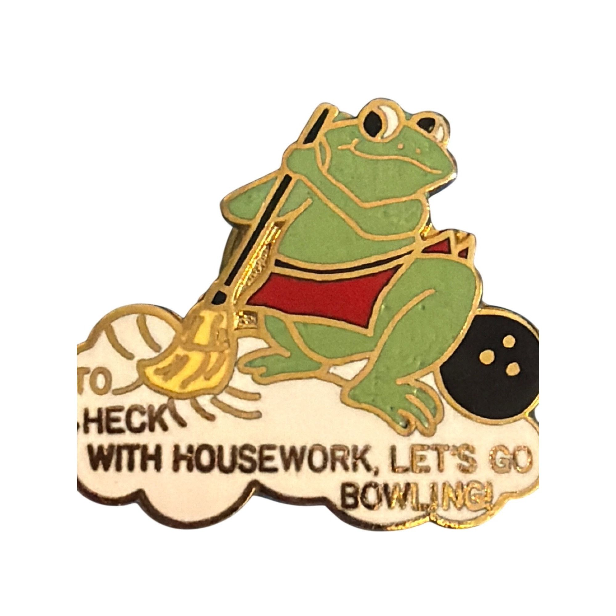 Other Vintage To Heck With Housework Frog Bowling Enamel Lapel Pin Size ONE SIZE - 2 Thumbnail