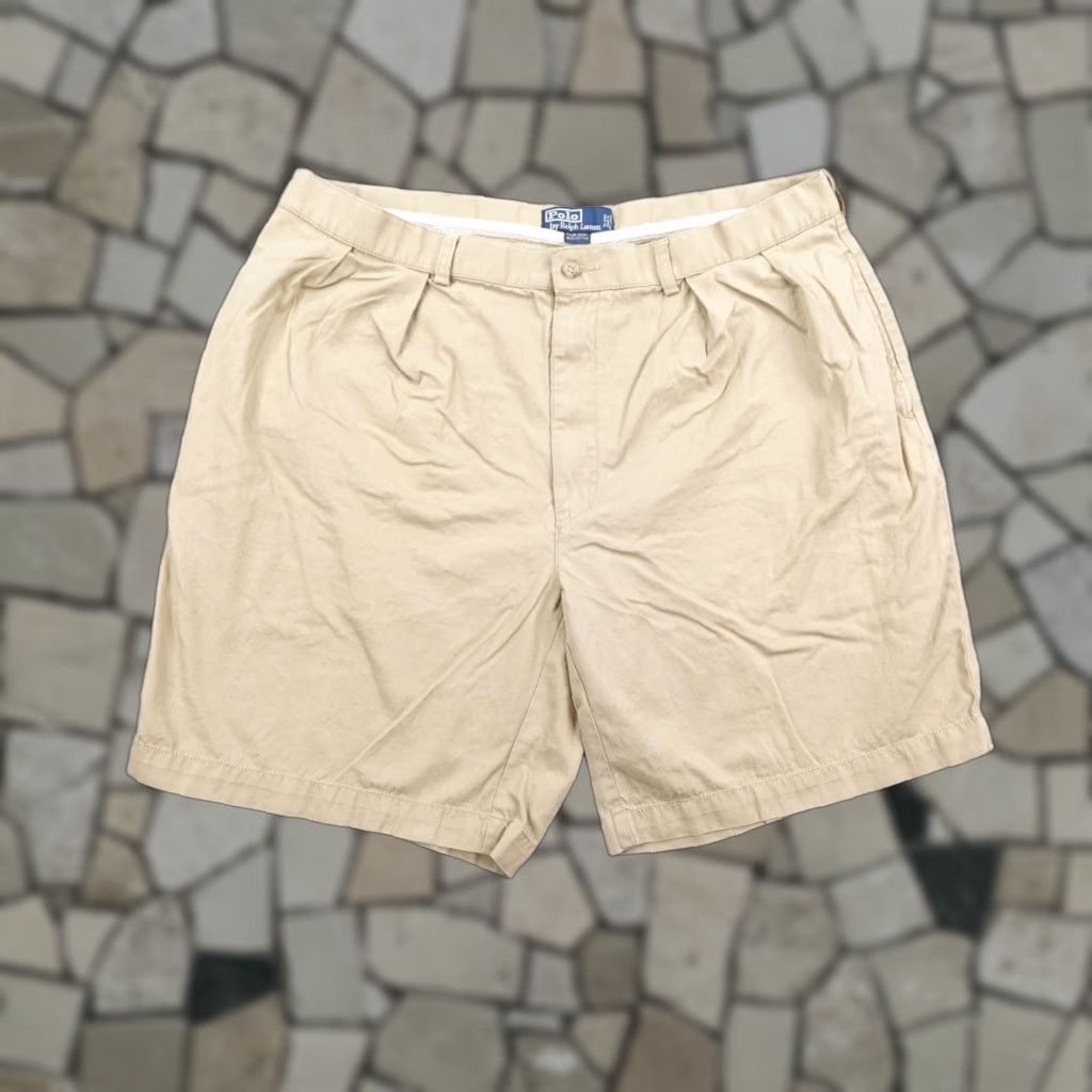 Polo Ralph Lauren VINTAGE Polo Ralph Lauren Shorts Mens 40 Chino Pleated Pony Logo Khaki Tan 9in Inseam 38W Beige Regular Mens Size US L / EU 52-54 / 3 - 1 Thumbnail