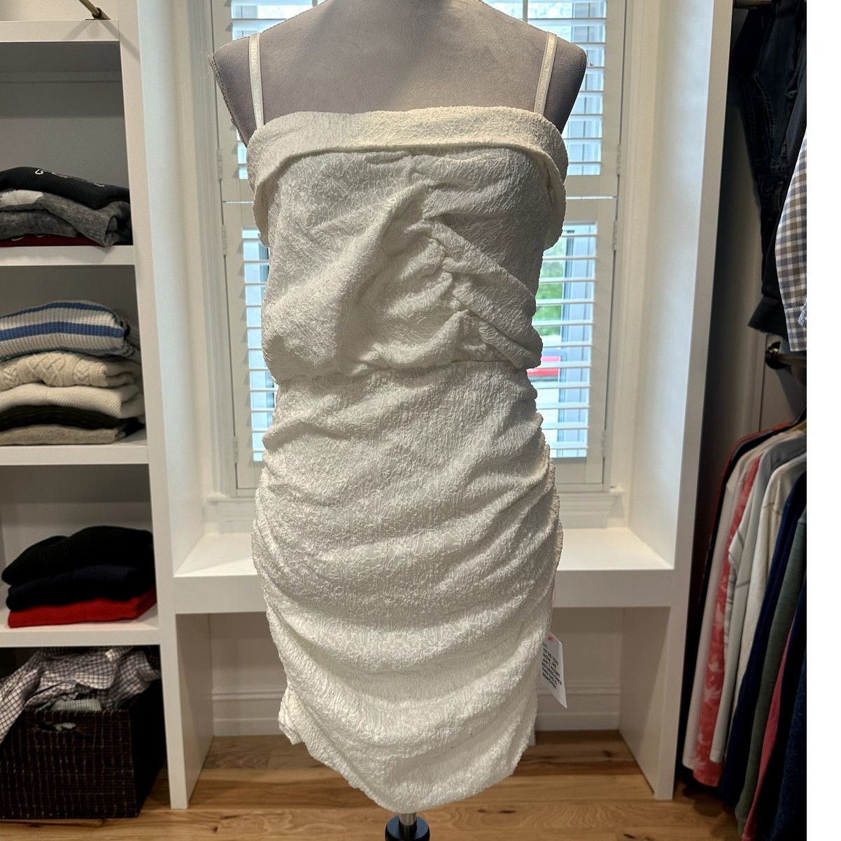 Asos ASOS Women's White Strappy Textured Mini Dress Ruched 6 NWT Size M / US 6-8 / IT 42-44 - 3 Thumbnail