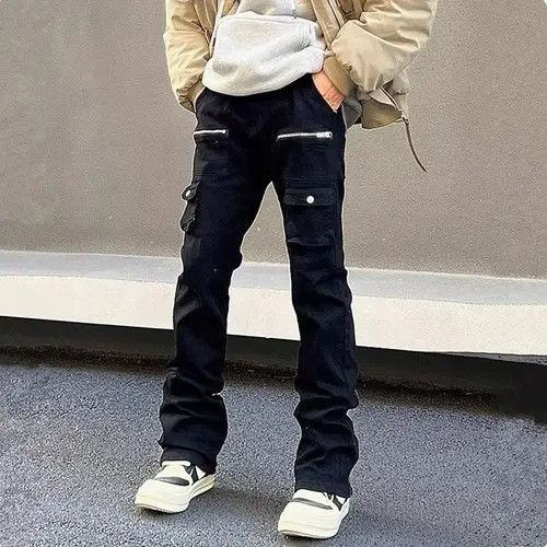 Jean Zipper Black Flared Cargo Jeans Size US 30 / EU 46 - 2 Thumbnail