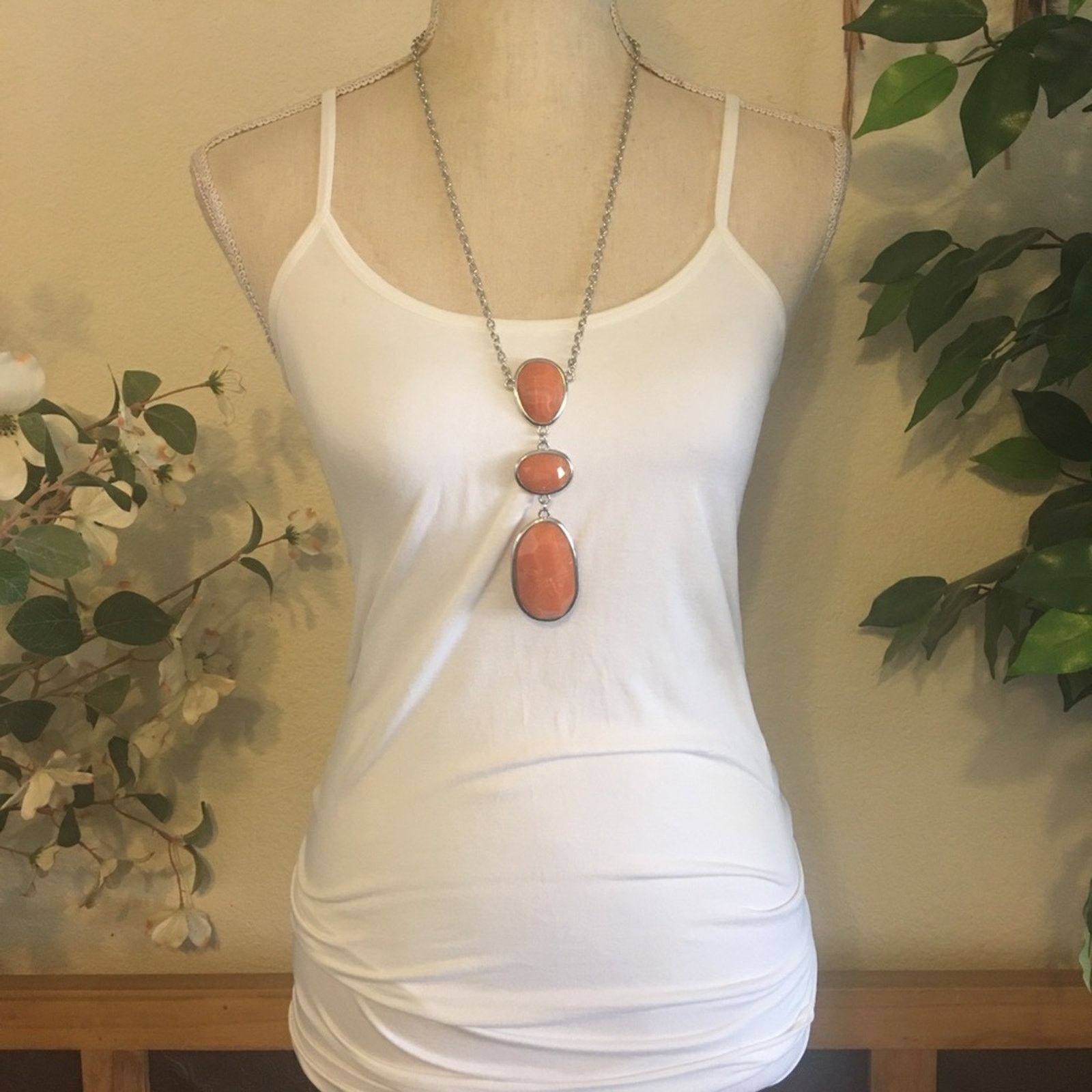 Jewelry Faceted marble tangerine stone long necklace Size ONE SIZE - 3 Thumbnail