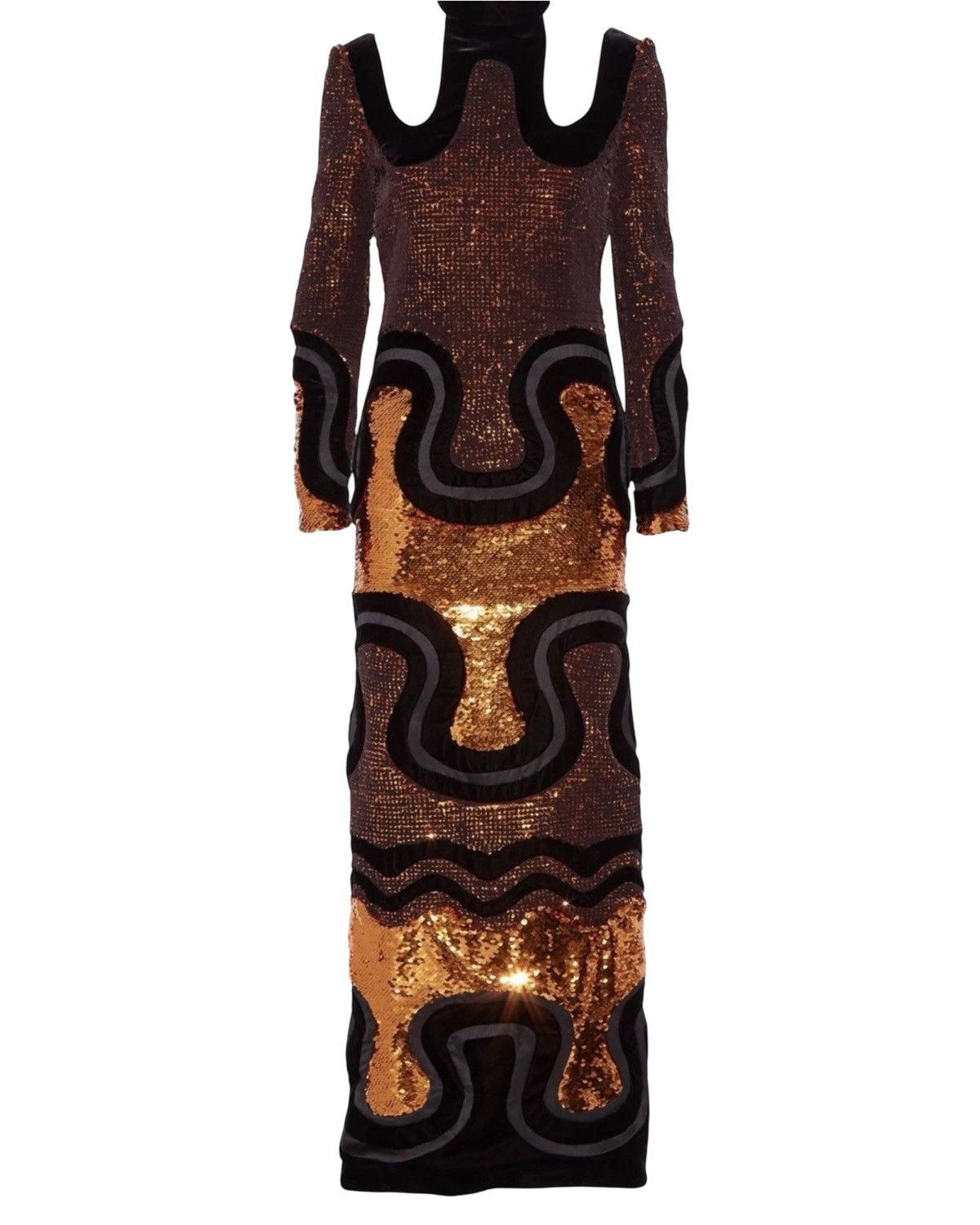 Tom Ford Tom Ford FW 2015 Runway Cutout Copper Sequin & Velvet Gown Size XS / US 0-2 / IT 36-38 - 2 Thumbnail