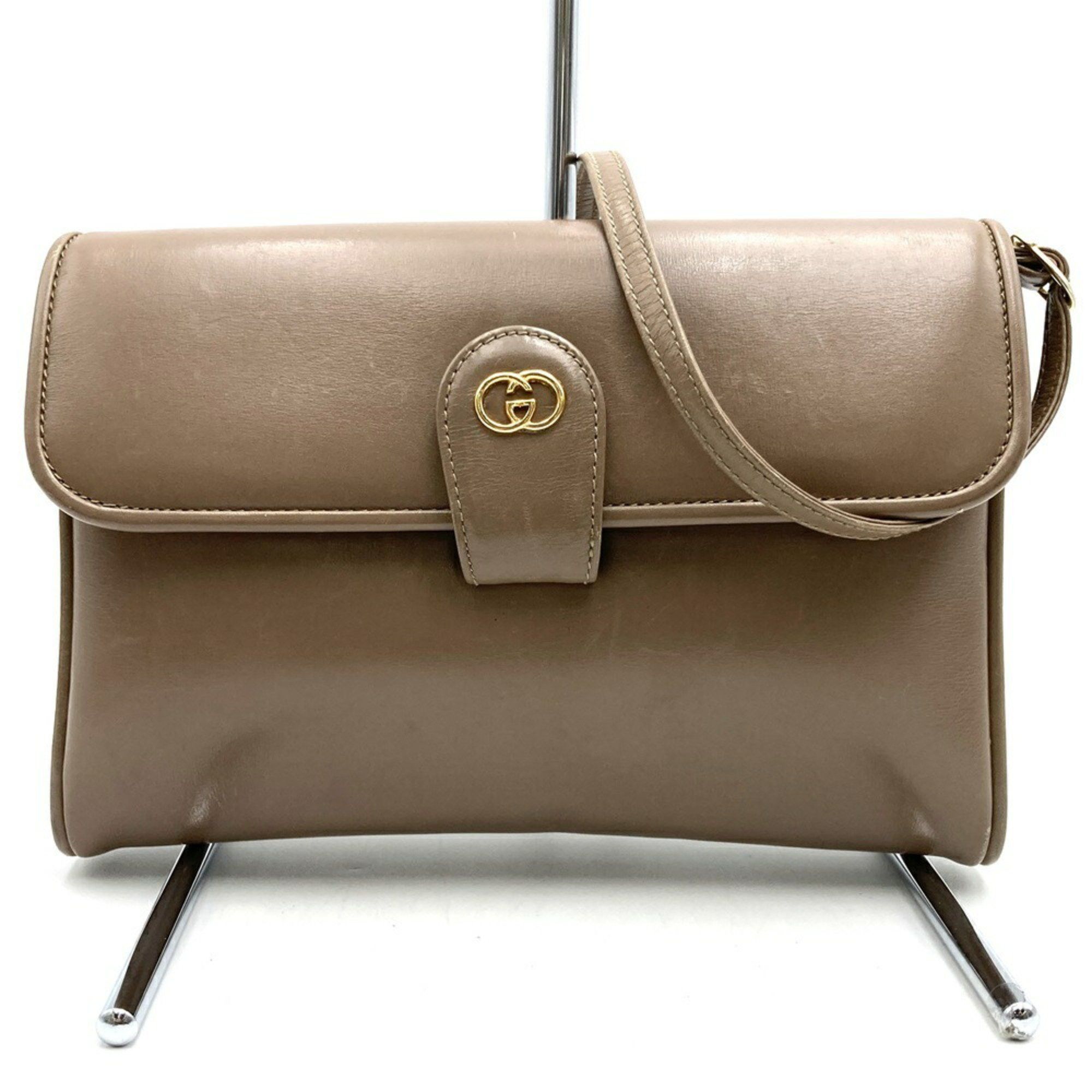 Gucci Old Gucci 004 056 Shoulder Bag Leather Brown Beige Women's