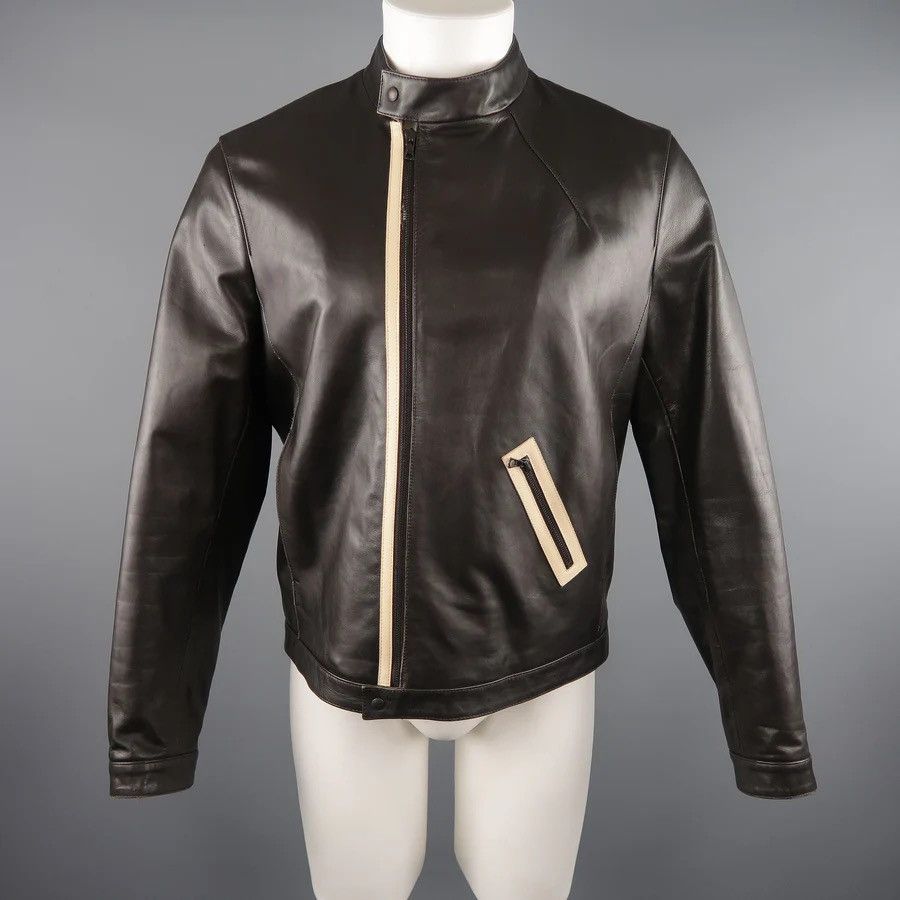 Neil Barrett ‘NEIL BARRETT’ Brown Leather Moto Inspired Jacket Size US L / EU 52-54 / 3 - 6 Thumbnail