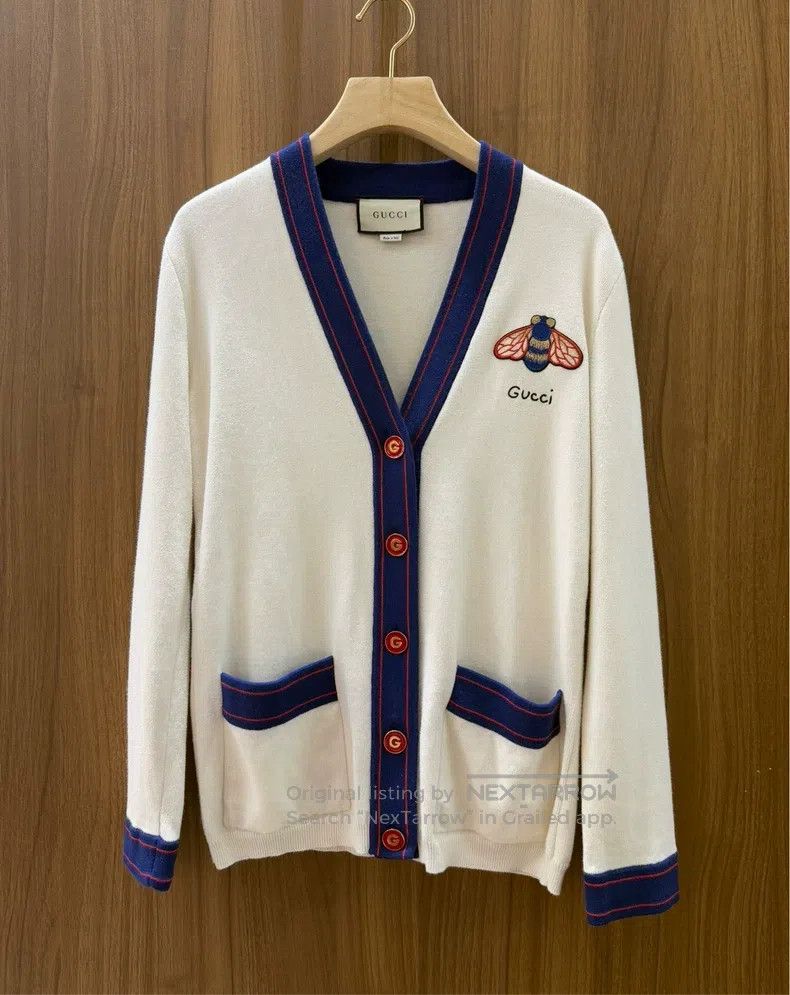 Gucci Gucci White cardigan with bee embroidery pattern coat Size XS / US 0-2 / IT 36-38 - 1 Thumbnail