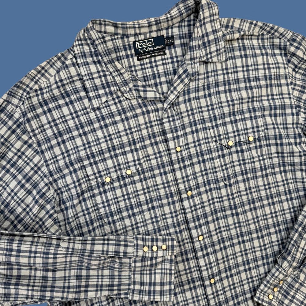 Polo Ralph Lauren VINTAGE Polo Ralph Lauren Shirt Mens 2XL Western Pearl Snap Blue Plaid Cotton Button-Up Collared Long Sleeve Cowboy Western Size US XXL / EU 58 / 5 - 1 Thumbnail