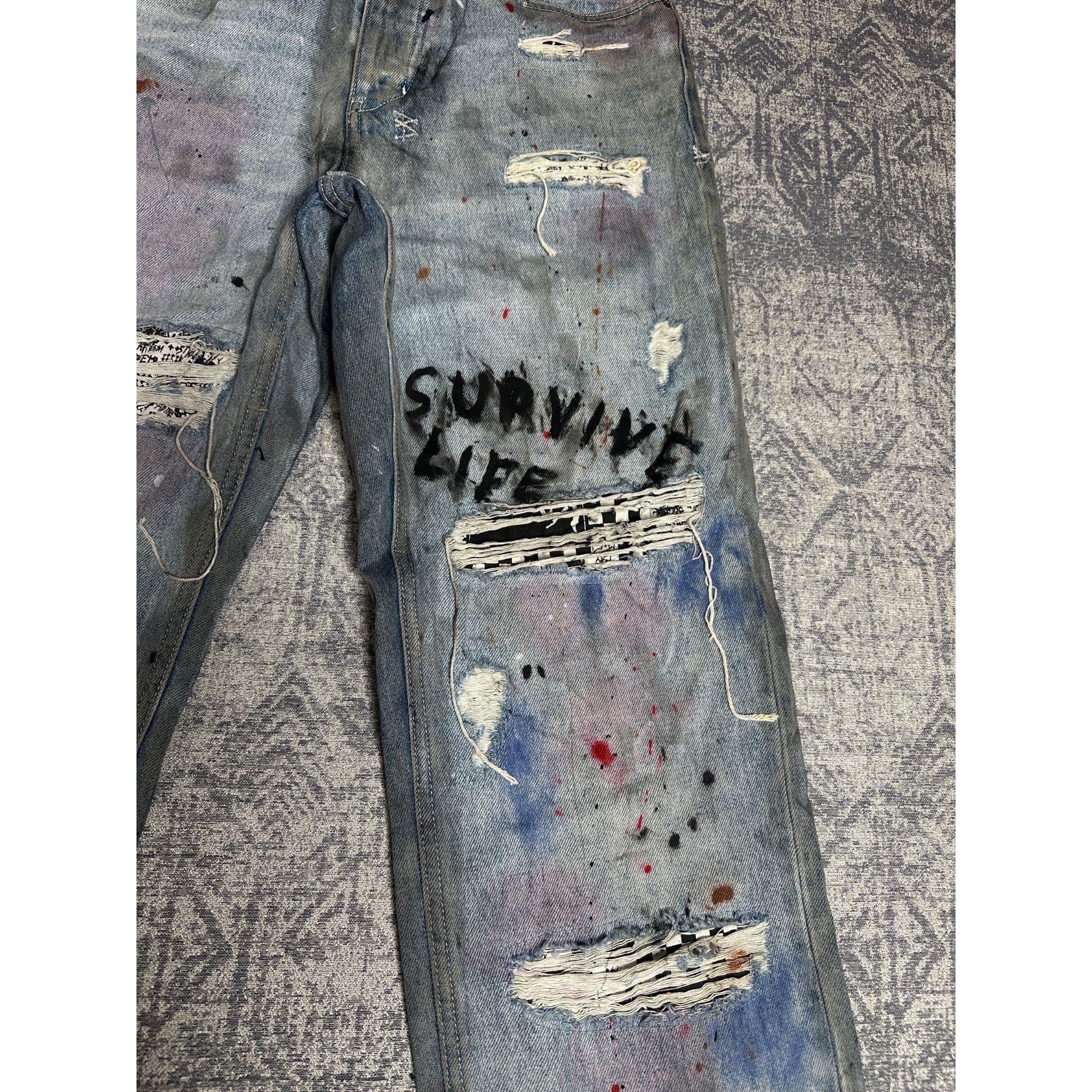 Ksubi Custom Embellished Distressed Paint Stained dyed treated Ksu Size US 31 - 4 Thumbnail