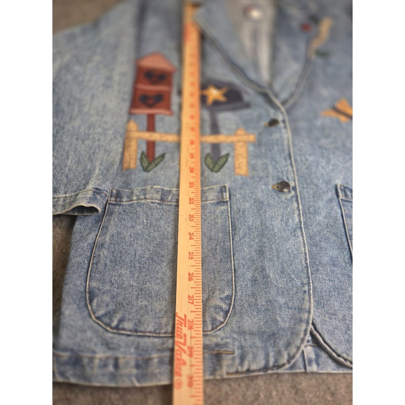 Denime VINTAGE Sun Belt Designs Jacket Womens M Denim Solid Mid-Length Blue Collared Pockets Embroidered Animals Outdoor Size M / US 6-8 / IT 42-44 - 8 Thumbnail