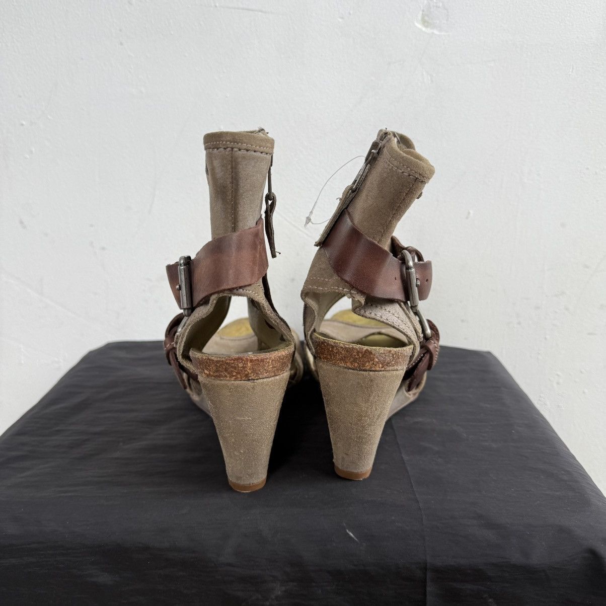 A.S.98 00’s Mjus Avant Garde Leather Wedge Sandals Buckles Boho Size US 10.5 / IT 40.5 - 5 Thumbnail