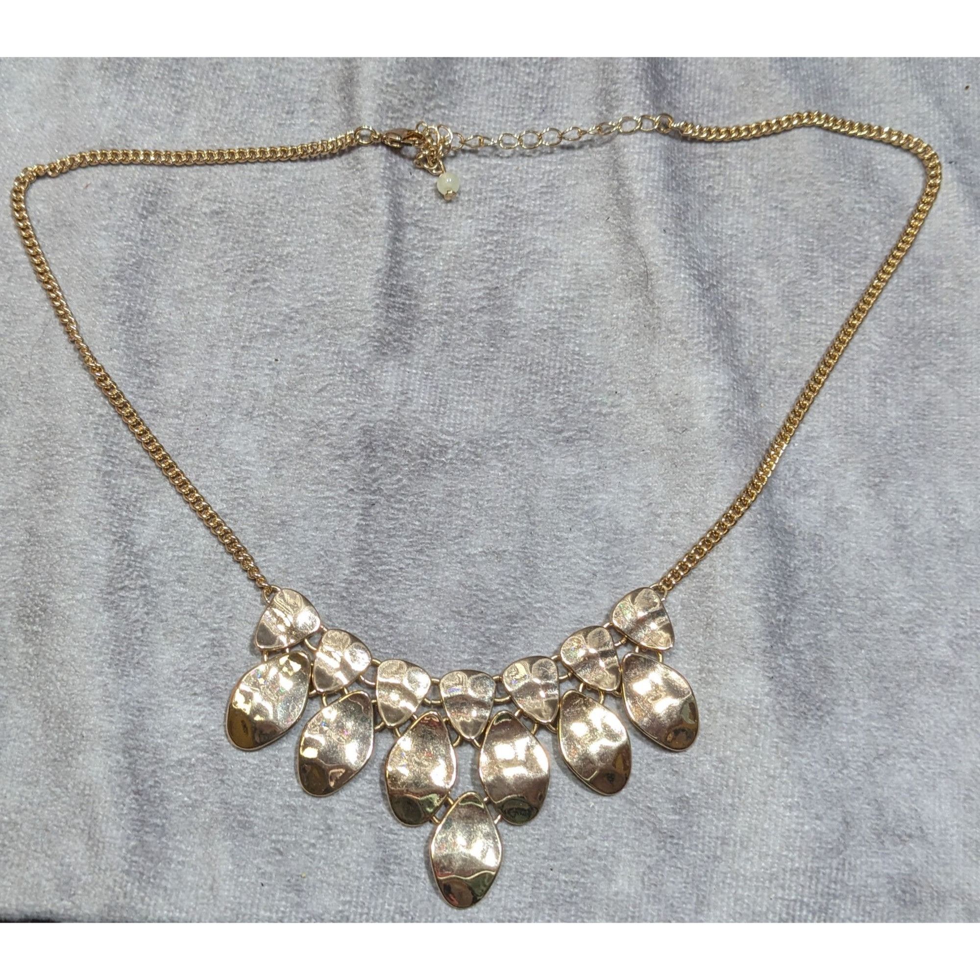 Other Waterfall Bib Necklace Gold Tone With Hammered Metal Teardro Size ONE SIZE - 6 Thumbnail